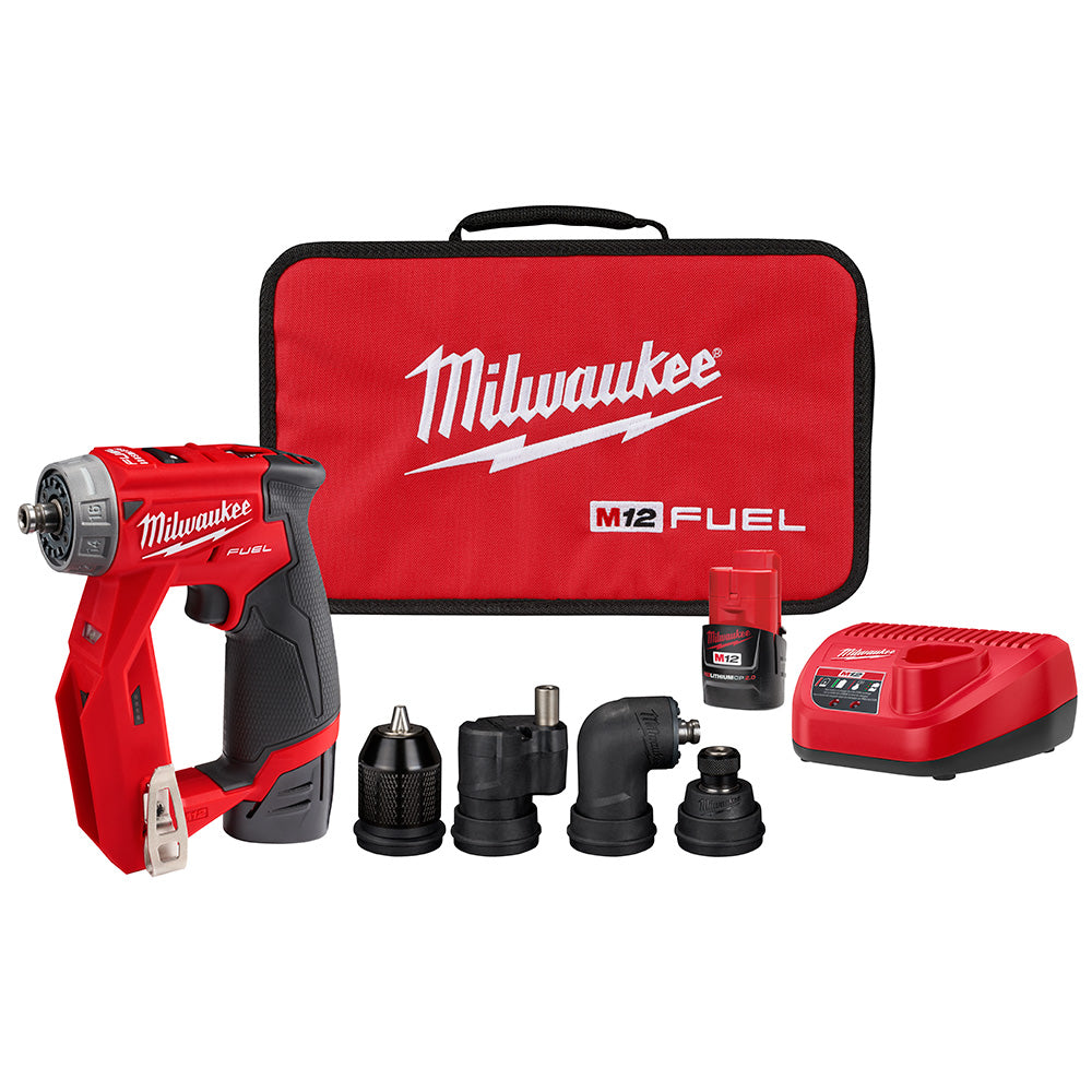 Milwaukee Electric 12V M12 Fuel Installation Drill/Driver Kit With 4 Attachments, 300 In-Lbs - MLW-2505-22 | GarageAndFab.com