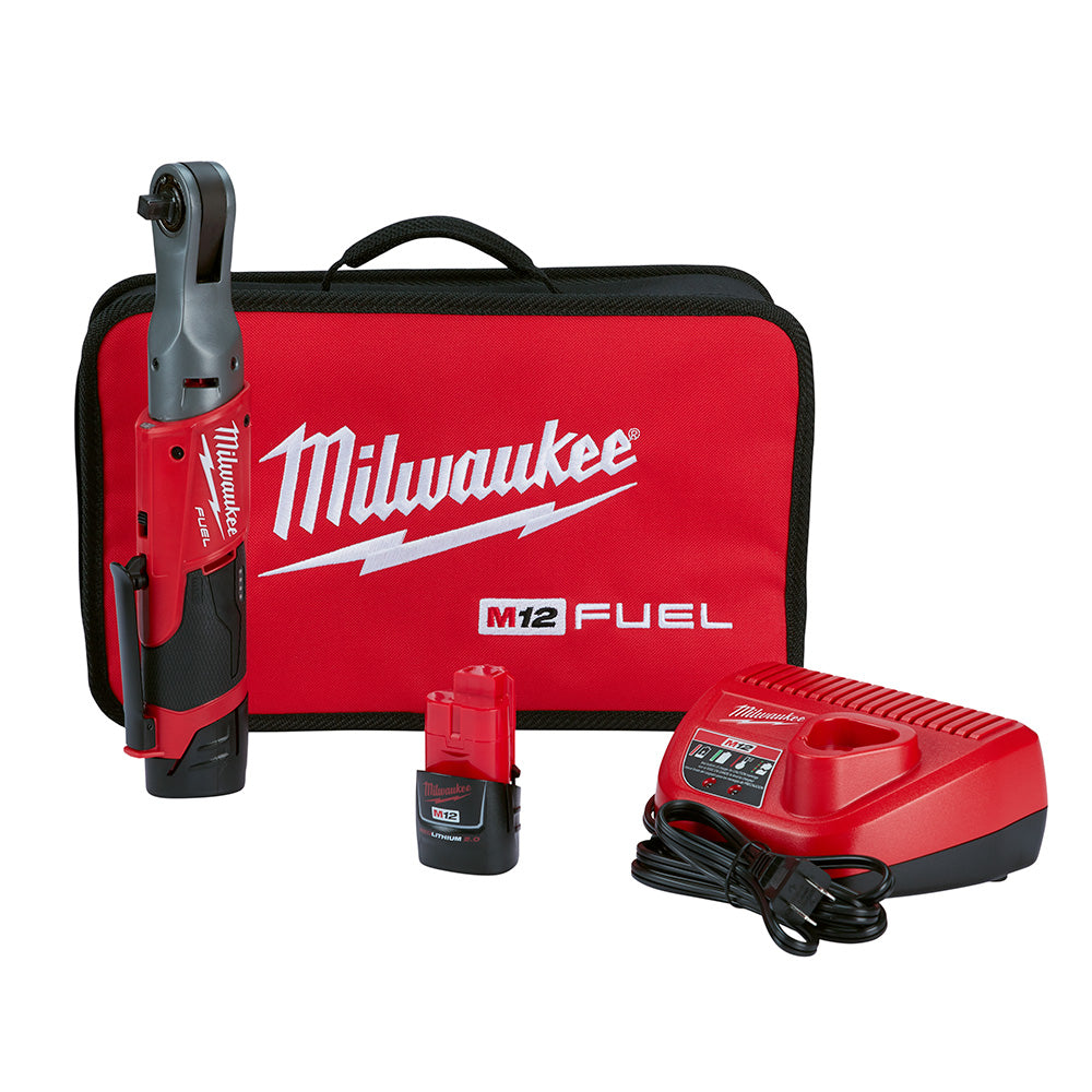 Milwaukee Electric M12 Fuel 3/8" Ratchet 2 Battery Kit - MLW-2557-22 | GarageAndFab.com