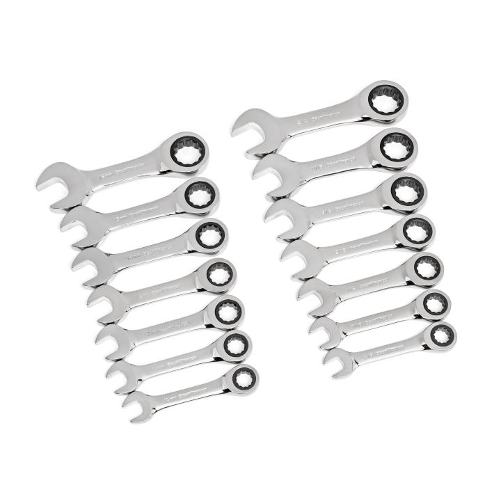 GearWrench 14-Pc 15Ã¸ Offset 12 Pt. Stubby Ratcheting Sae/Metric Combination Wrench Set  10-18MM  3/8 In. -3/4 In. - GWR-85206 | GarageAndFab.com