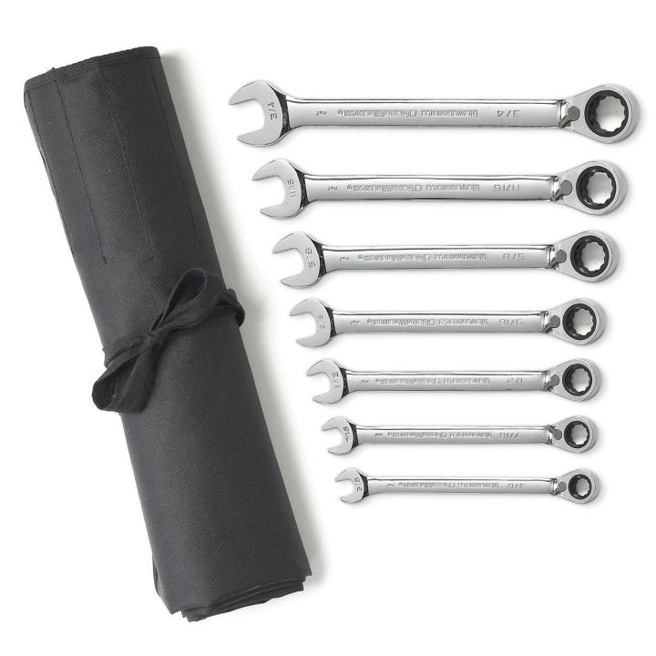 GearWrench Set Wrench Rat Combination Rev Sae 7Pc Roll - GWR-9567RN | GarageAndFab.com