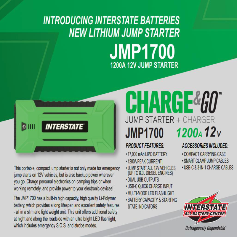 Interstate JMP1700 JumpStarter | GarageAndFab.com | Munro Industries