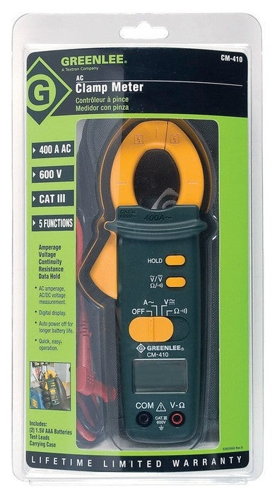 Greenlee Clampmeter, 400A Ac (Cm-410) - GRE-CM-410 | GarageAndFab.com