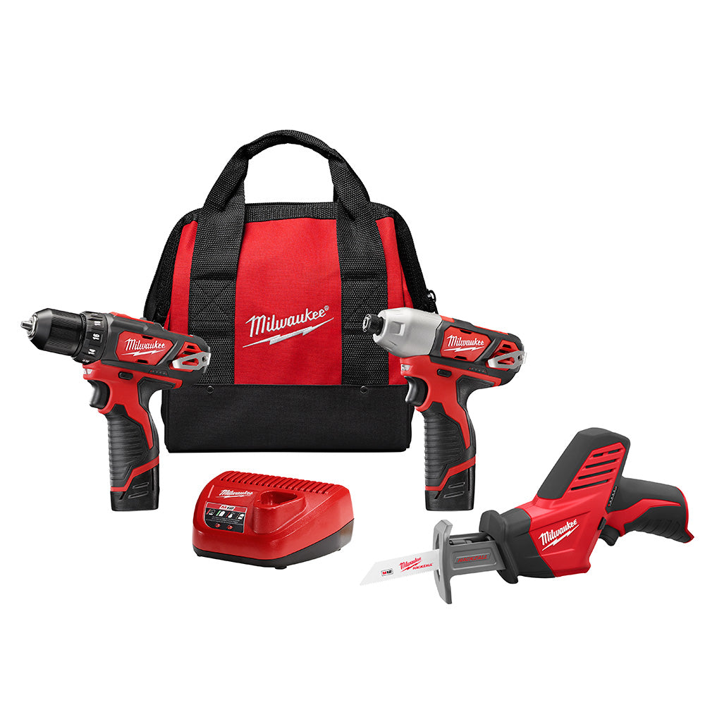 Milwaukee Electric M12 Combo Drl/Impactct/Hksaw - MLW-2498-23 | GarageAndFab.com